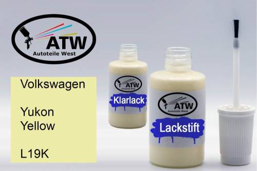 Volkswagen, Yukon Yellow, L19K: 20ml Lackstift + 20ml Klarlack - Set, von ATW Autoteile West.